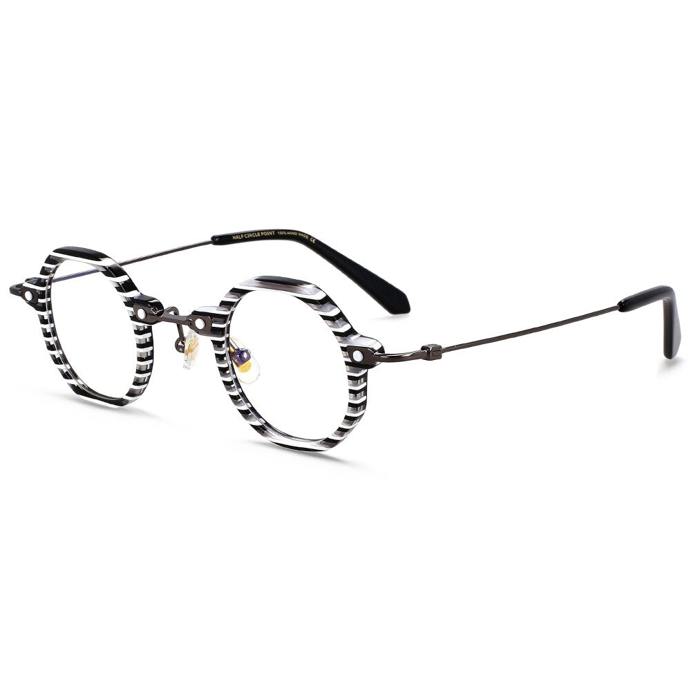 CCspace Unisex Full Rim Polygonal Round Acetate Titanium Eyeglasses 55345 Full Rim CCspace BlackStripe China 