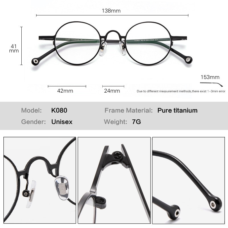 Muzz Men's Full Rim Small Round Titanium Handcrafted Eyeglasses K080 Full Rim Muzz   