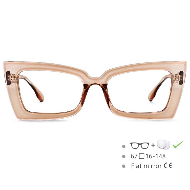 CCSpace Women's Oversized Rectangle Cat Eye Resin Frame Eyeglasses 54536 Frame CCspace tea-clear China 
