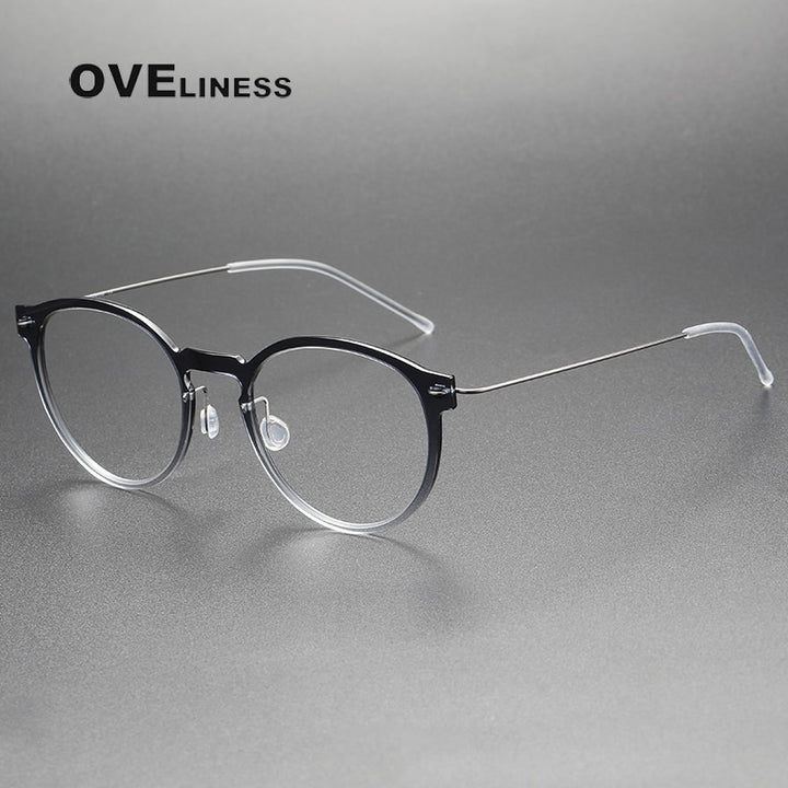 Oveliness Unisex Full Rim Round ScrewlessAcetate Titanium Eyeglasses 6603 Full Rim Oveliness gradient grey  