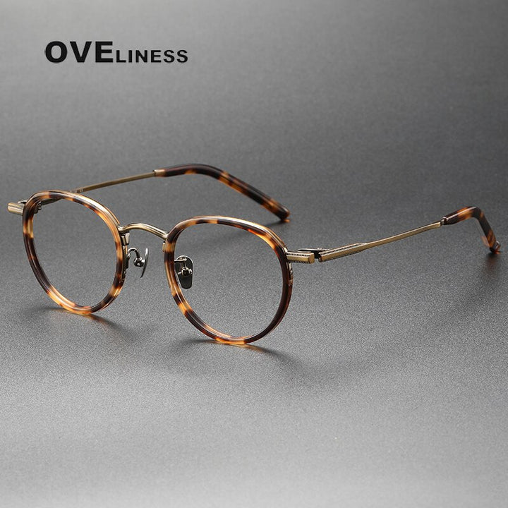 Oveliness Unisex Full Rim Round Acetate Titanium Eyeglasses M43 Full Rim Oveliness tortoise bronze  