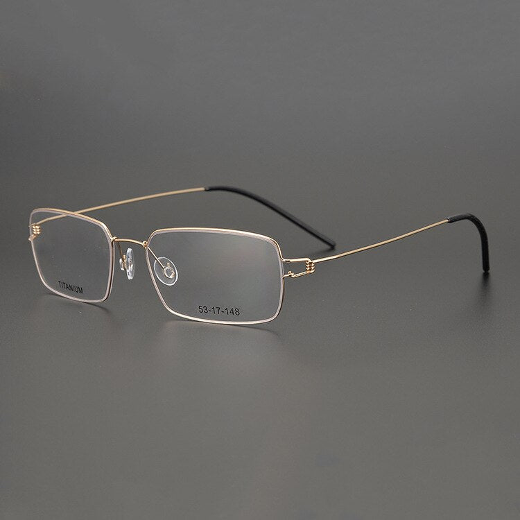 Muzz Men's Full Rim Square Titanium Alloy Screwless Frame Eyeglasses 3in3 Full Rim Muzz Small Square Gold  