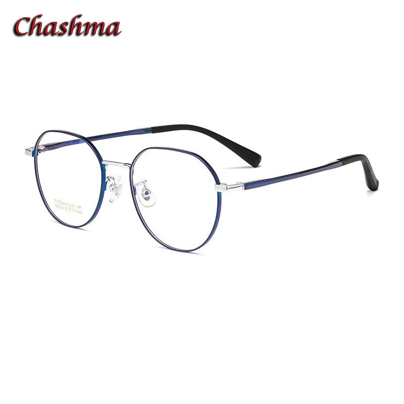 Chashma Ochki Unisex Full Rim Round Titanium Eyeglasses 80006 Full Rim Chashma Ochki Blue  