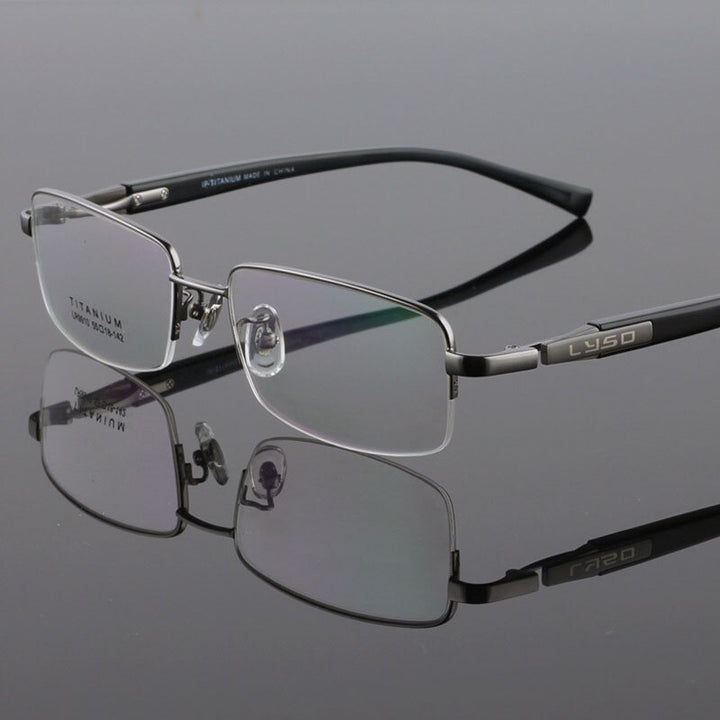 Hdcrafter Men's Semi Rim Square Titanium Eyeglasses Lr9910 Semi Rim Hdcrafter Eyeglasses Gray  