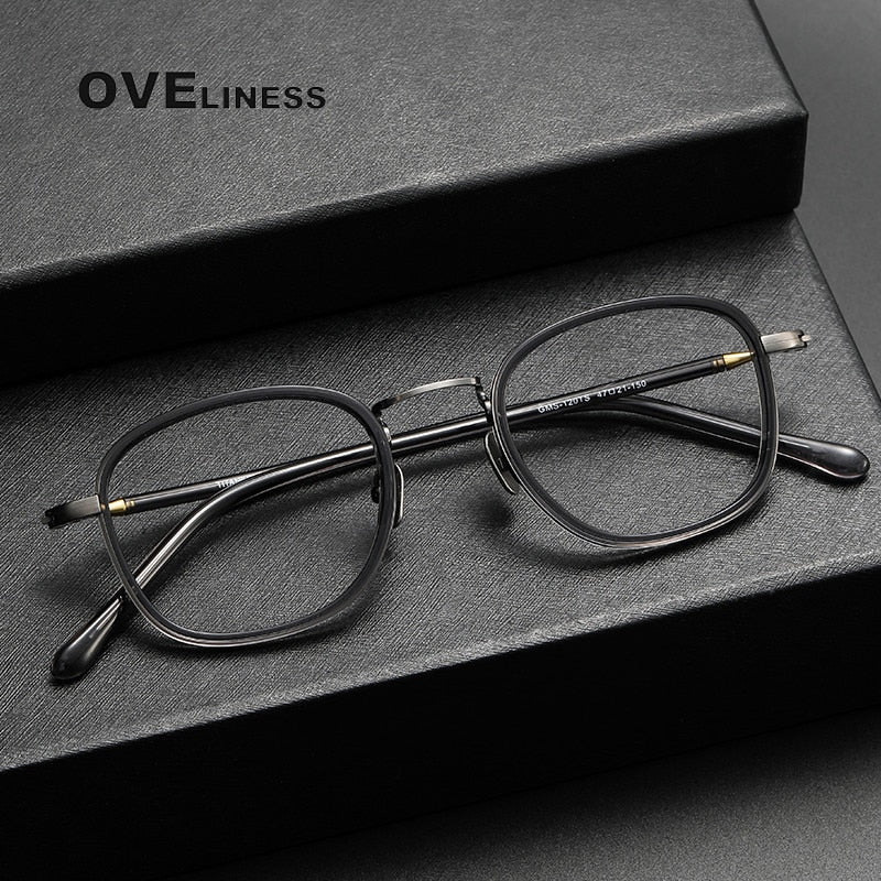 Oveliness Unisex Full Rim Round Square Acetate Titanium Eyeglasses 121 Full Rim Oveliness   