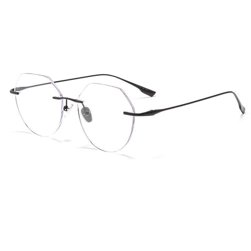 KatKani Unisex Rimless Polygon Round Titanium Frame Eyeglasses Rimless KatKani Eyeglasses 1135C Black  