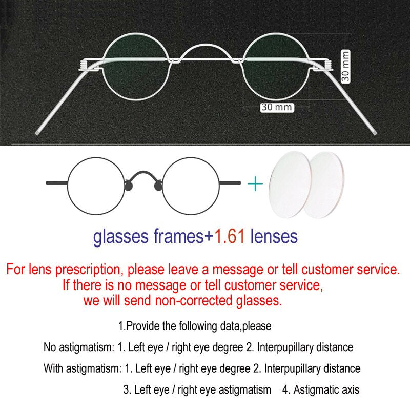 Yujo Unisex Full Rim Round Handcrafted Stainless Steel Customized Lens/ Diameter Eyeglasses Full Rim Yujo 30mm China 
