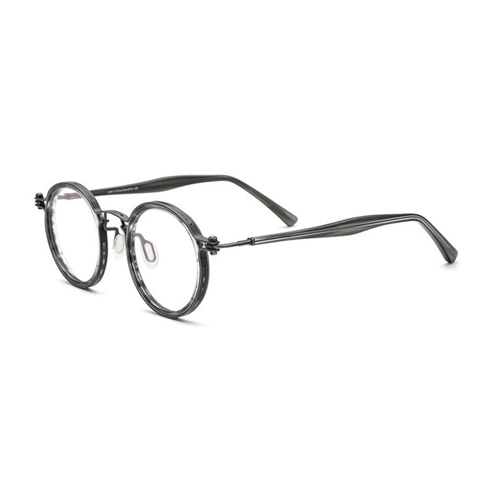 Gatenac Unisex Full Rim Round β Titanium Acetate Frame Eyeglasses Gxyj737 Full Rim Gatenac Gray  
