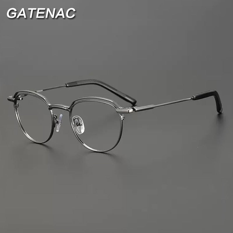 Gatenac Unisex Full Rim Round Square Titanium Eyeglasses Gxyj907 Full Rim Gatenac   