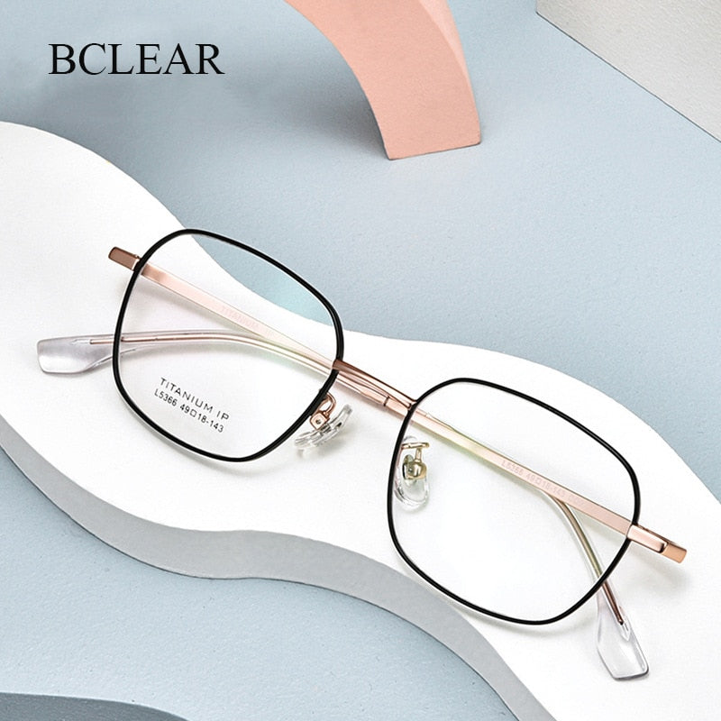 Bclear Unisex Full Rim Small Square Titanium Eyeglasses Lb5366 Full Rim Bclear   