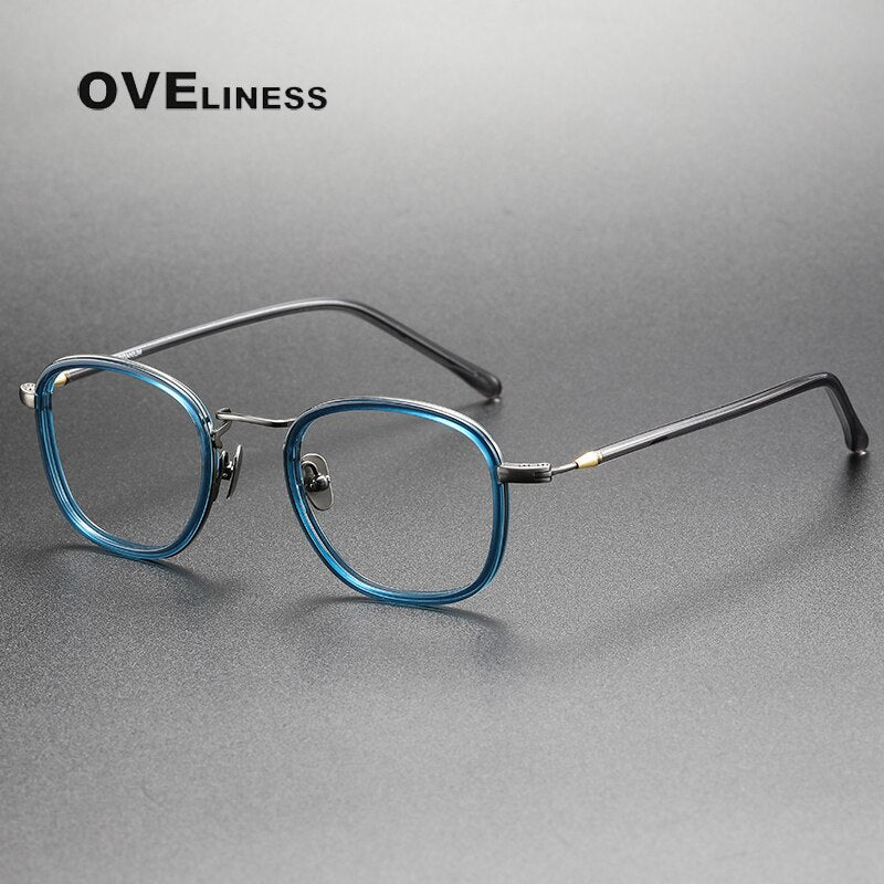 Oveliness Unisex Full Rim Round Square Acetate Titanium Eyeglasses 121 Full Rim Oveliness blue gun  