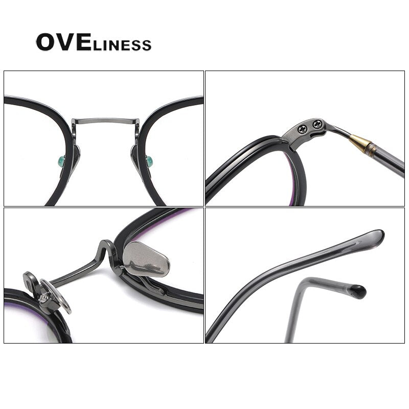 Oveliness Unisex Full Rim Round Square Acetate Titanium Eyeglasses 121 Full Rim Oveliness   