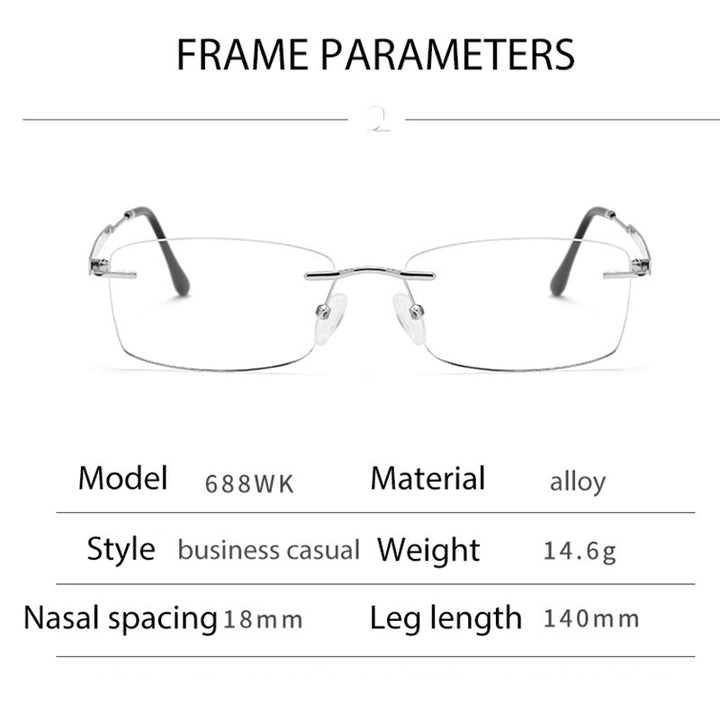 Handoer Men's Rimless Customized Lens Titanium Eyeglasses 688wk Rimless Handoer   