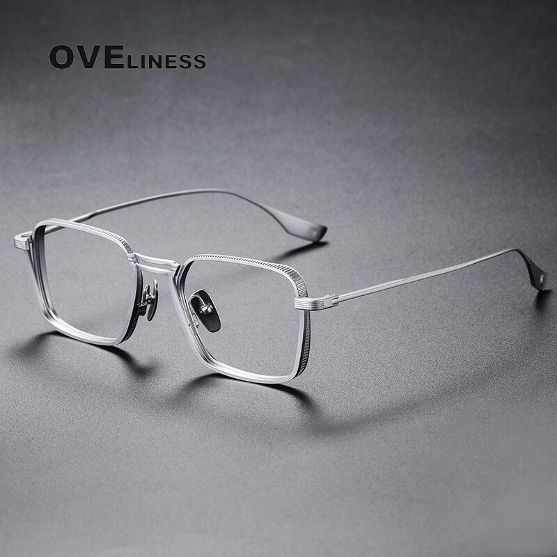 Oveliness Unisex Full Rim Square Double Bridge Titanium Eyeglasses Dlx125 Full Rim Oveliness silver middle  