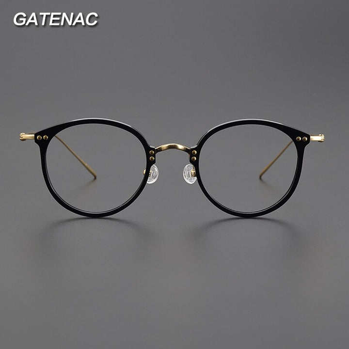 Gatenac Unisex Full Rim Round Square Acetate Titanium Eyeglasses Gxyj1005 Full Rim Gatenac   