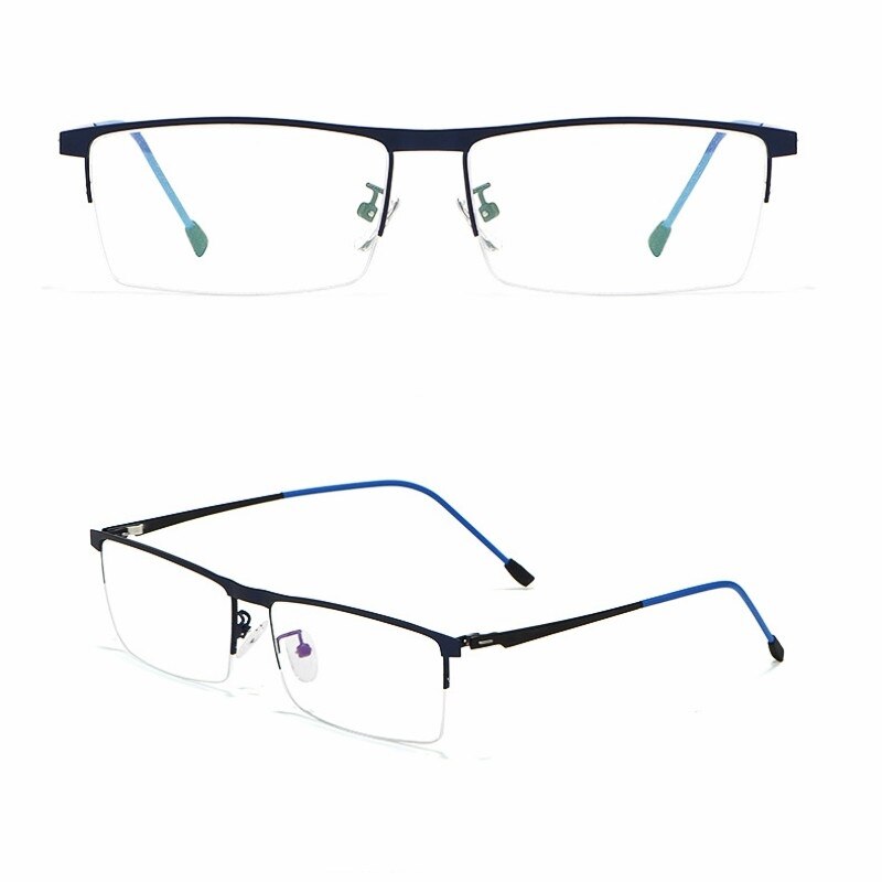 Yimaruili Unisex Semi Rim Square Alloy Spring Hinge Eyeglasses P8826 Semi Rim Yimaruili Eyeglasses Blue  