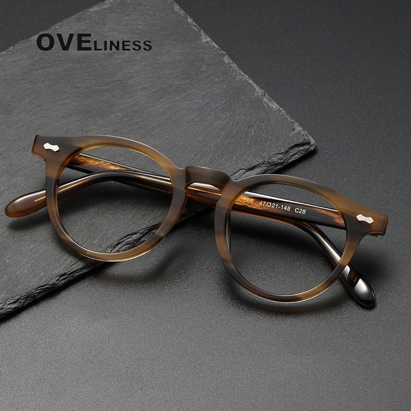 Oveliness Unisex Full Rim Round Acetate Titanium Eyeglasses 505 Full Rim Oveliness   