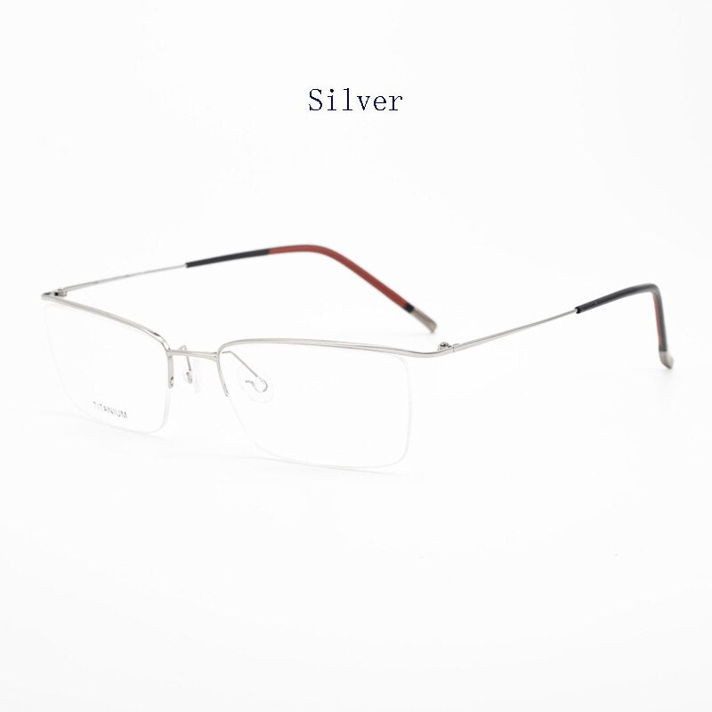 Hdcrafter Men's Semi Rim Square Titanium Eyeglasses 5502 Semi Rim Hdcrafter Eyeglasses Silver  