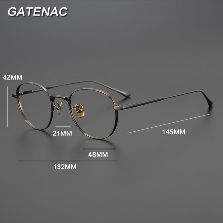 Gatenac Unisex Full Rim Round Square Titanium Eyeglasses Gxyj988 Full Rim Gatenac   