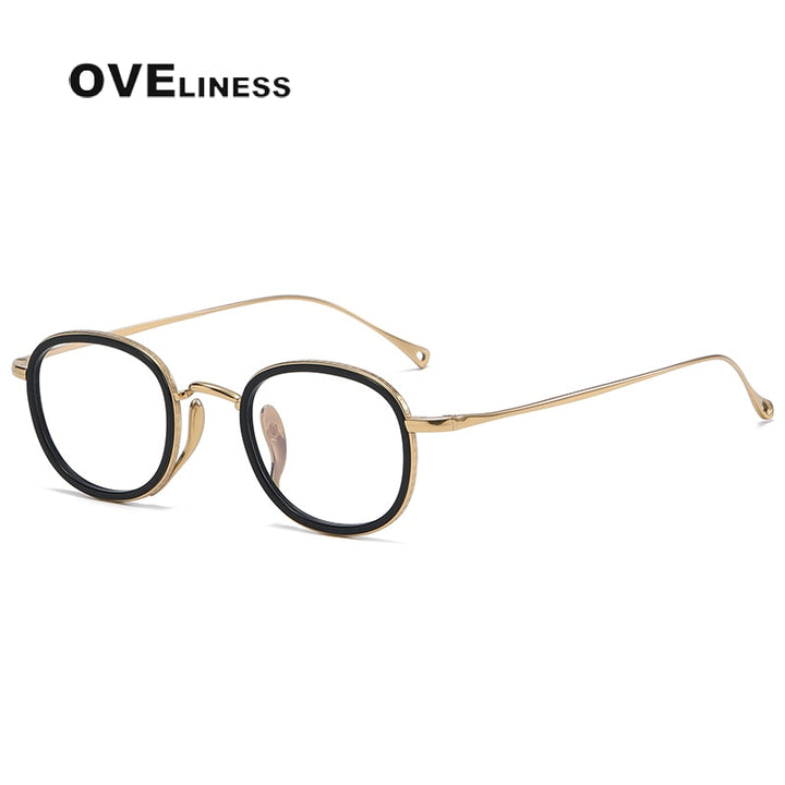 Oveliness Unisex Full Rim Round Acetate Titanium Eyeglasses 7309 Full Rim Oveliness black gold  
