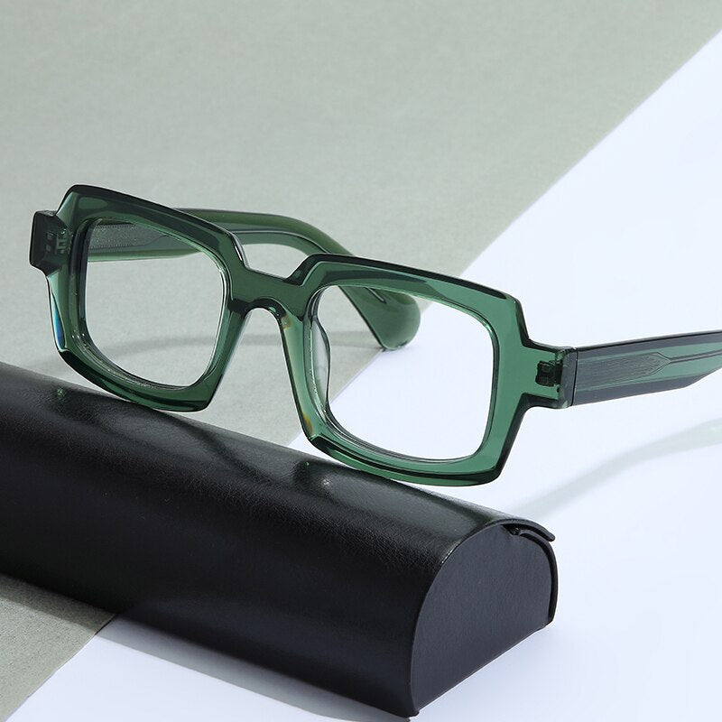 Gatenac Unisex Full Rim Square Handcrafted Acetate Frame Eyeglasses Gxyj822 Full Rim Gatenac Green  