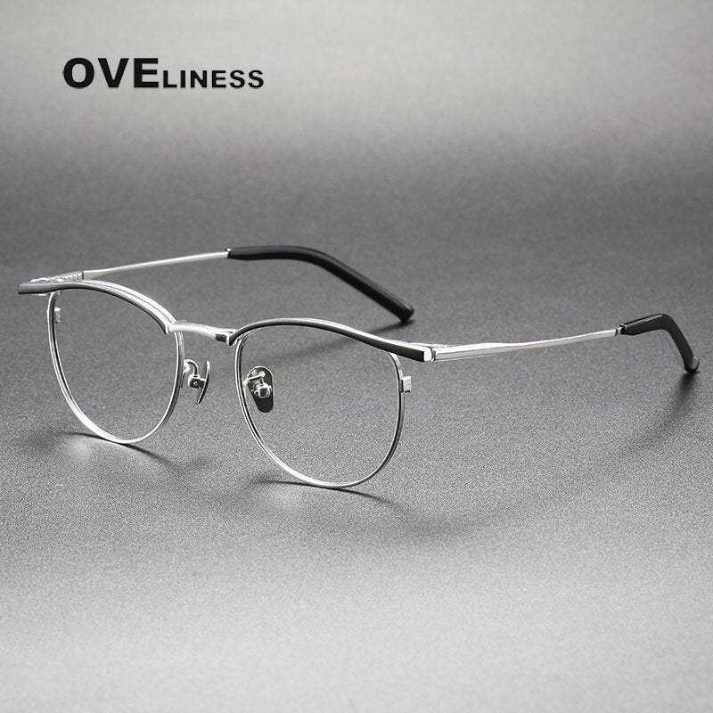 Oveliness Unisex Full Rim Square Acetate Titanium Eyeglasses S115t Full Rim Oveliness black silver  