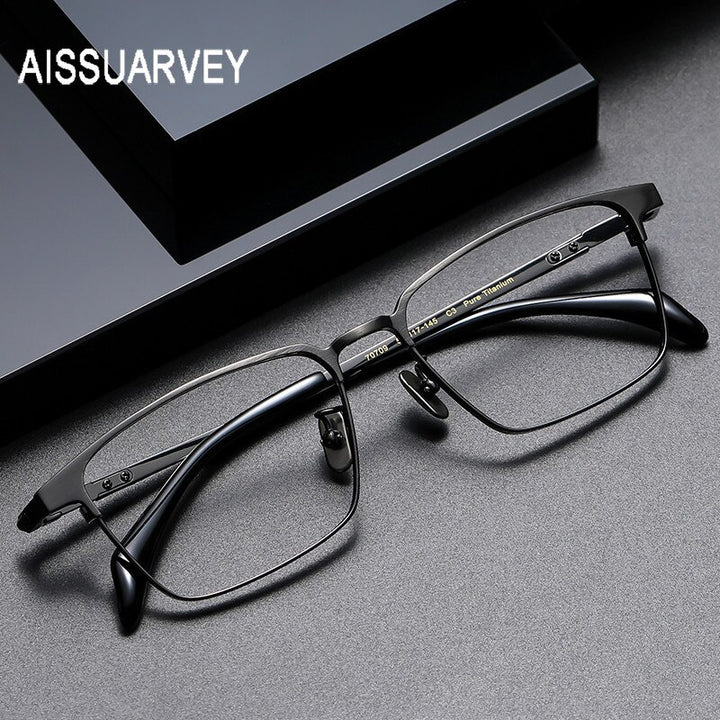 Aissuarvey Men's Eyeglasses Titanium Ip Rectangular Wide Full Rim14g Full Rim Aissuarvey Eyeglasses   