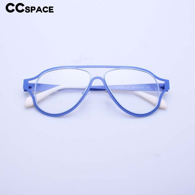 CCSpace Unisex Full Rim Oversized Round Square Acetate Stainless Steel Double Bridge Eyeglasses 54532 Full Rim CCspace   