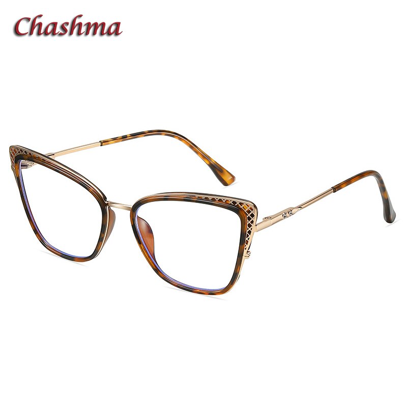 Chashma Ochki Women's Full Rim Square Cat Eye Tr 90 Titanium Eyeglasses 1525 Full Rim Chashma Ochki Leopard  