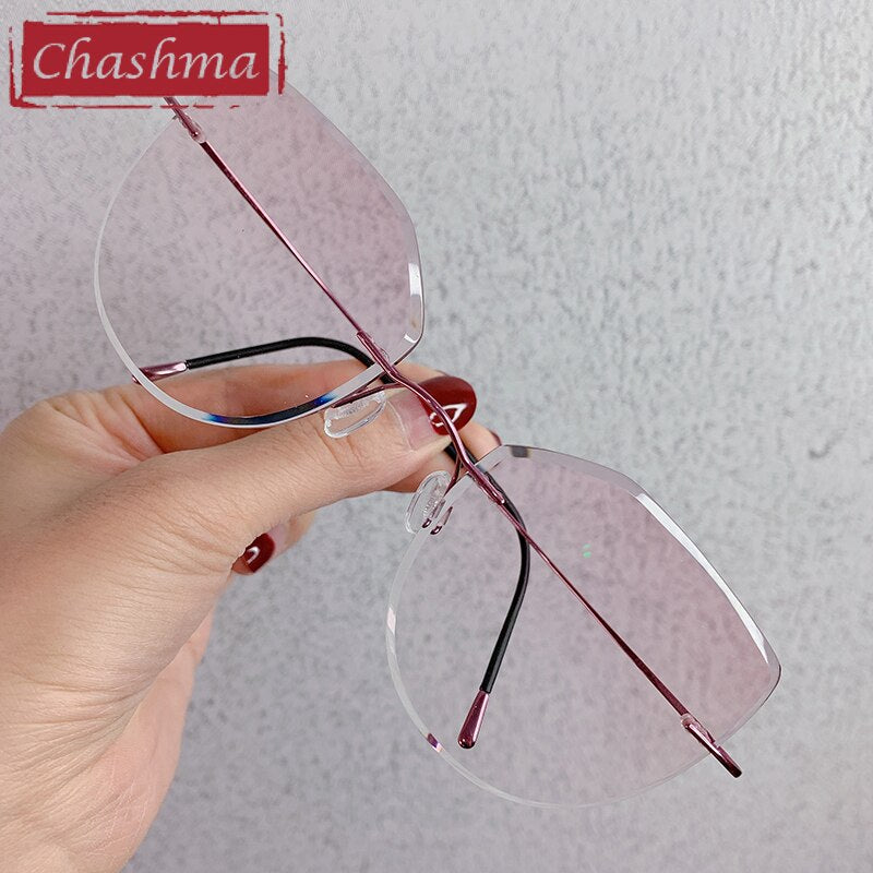 Chashma Ottica Women's Rimless Square Cat Eye Titanium Eyeglasses Tinted Lenses 6074 Rimless Chashma Ottica Pink  