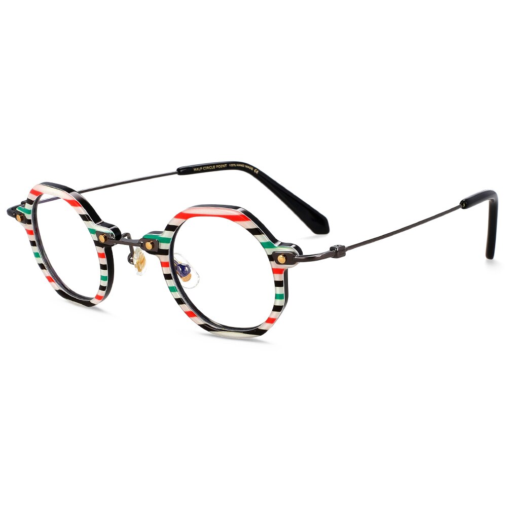 CCspace Unisex Full Rim Polygonal Round Acetate Titanium Eyeglasses 55345 Full Rim CCspace ColorStripe China 