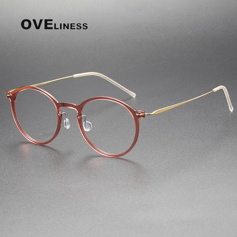 Oveliness Unisex Full Rim Round Square Acetate Titanium Eyeglasses 6541 Full Rim Oveliness orange  