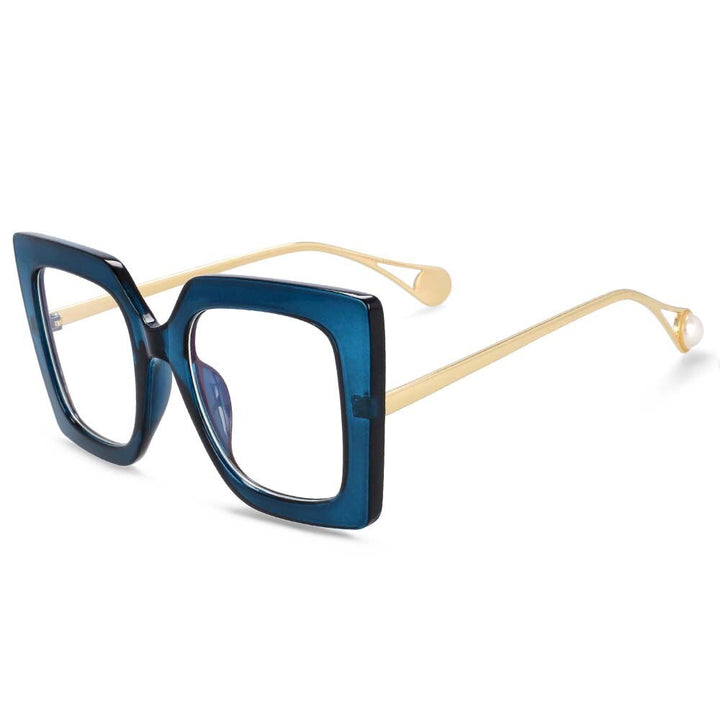 CCSpace Women's Oversized Square Cat Eye Resin Alloy Frame Eyeglasses 54242 Frame CCspace Blue China 