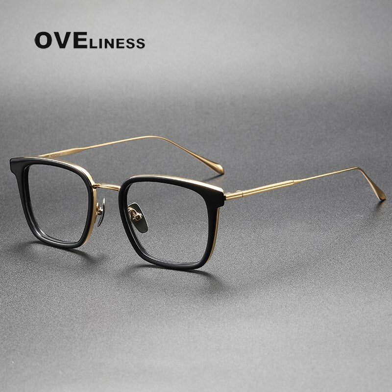 Oveliness Unisex Full Rim Square Screwless Acetate Titanium Eyeglasses Tango3 Full Rim Oveliness black gold  