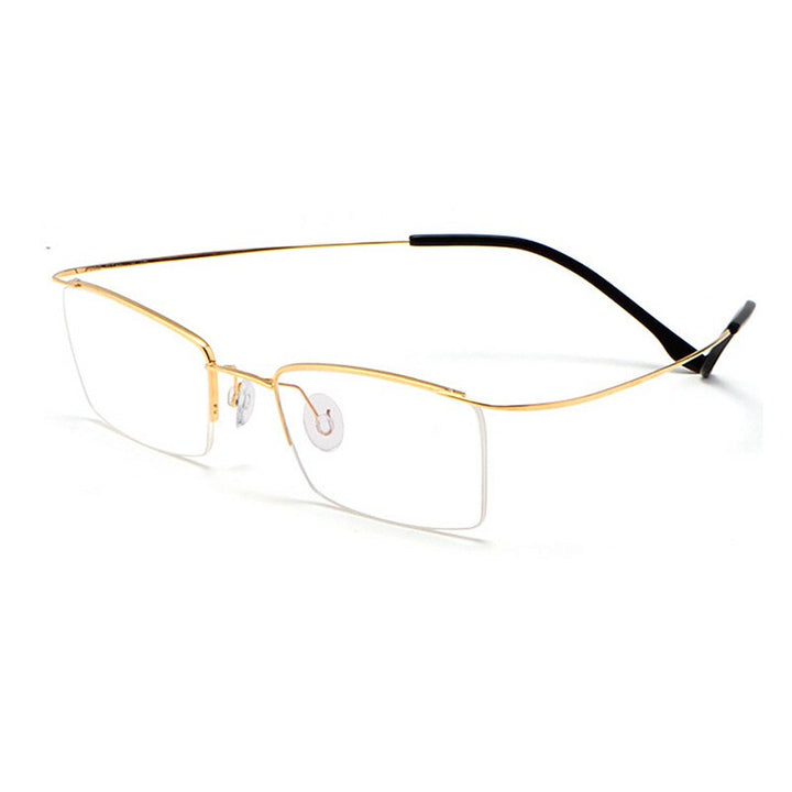 Hdcrafter Men's Semi Rim Square β  Titanium Eyeglasses 30004 Semi Rim Hdcrafter Eyeglasses Gold  