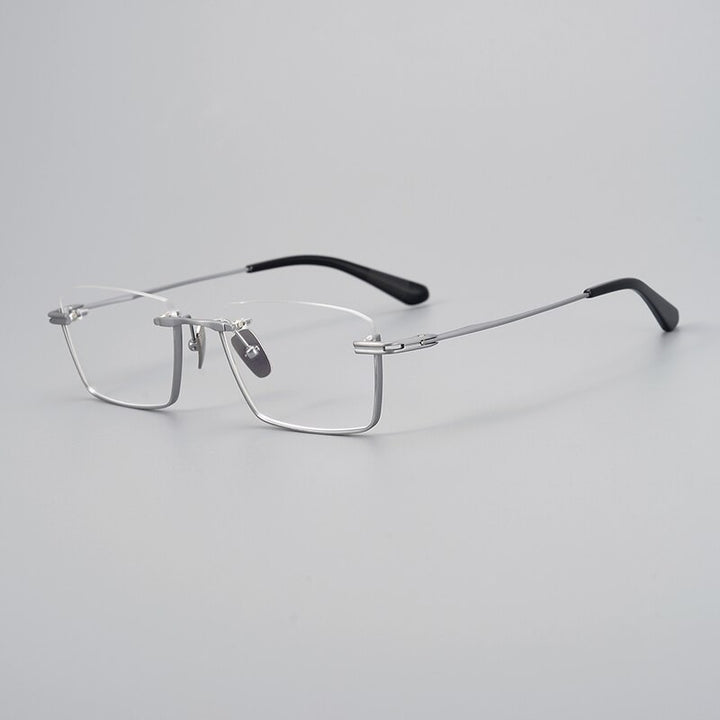 Muzz Unisex Semi Rim Square Titanium Eyeglasses Dxt416 Semi Rim Muzz Silver  