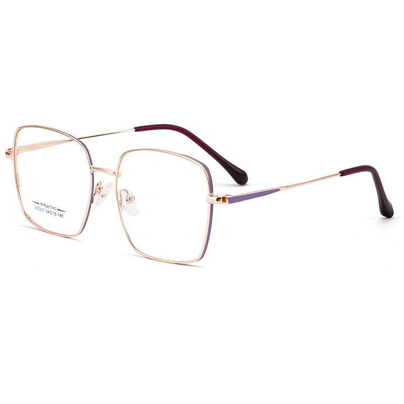 KatKani Unisex Full Rim Square Titanium Alloy IP Plated Frame Eyeglasses Ac007 Full Rim KatKani Eyeglasses Purple Rose Gold  
