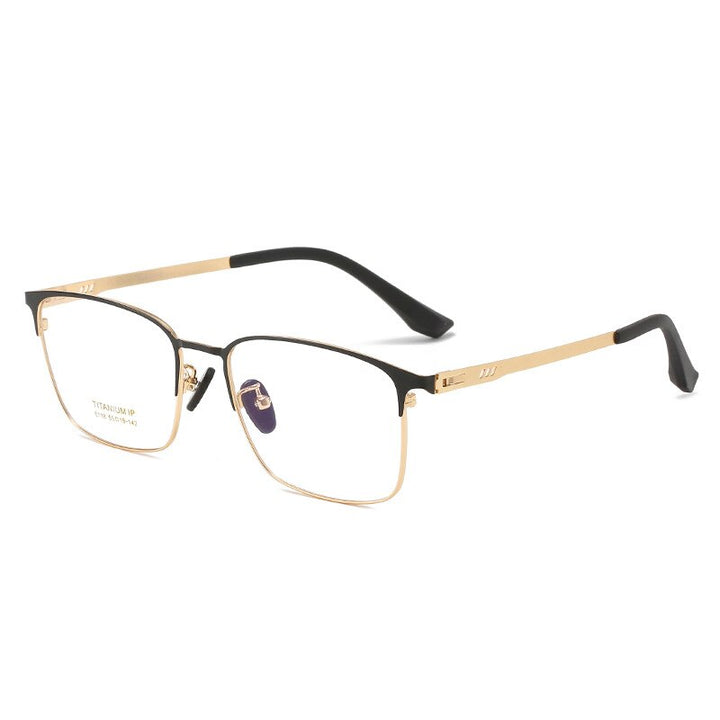 Reven Jate Men's Full Rim Square Titanium Screwless Frame Eyeglasses 6118 Full Rim Reven Jate black-golden  