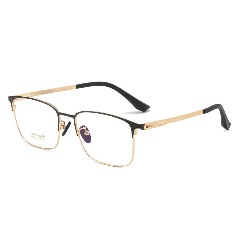 Reven Jate Men's Full Rim Square Titanium Screwless Frame Eyeglasses 6118 Full Rim Reven Jate black-golden  