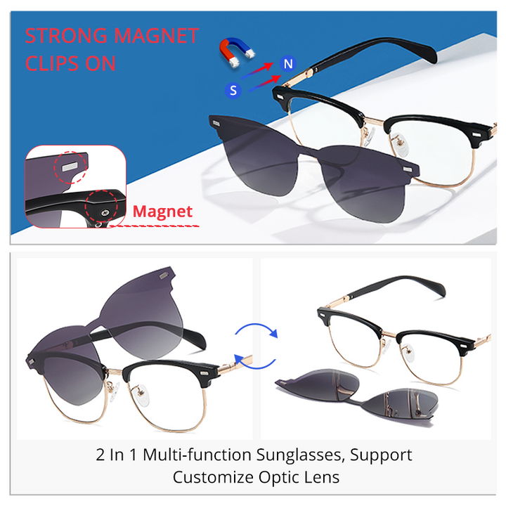 Ralferty Unisex Full Rim Square Tr 90 Alloy Eyeglasses With Polarized Clip On Sunglasses D3202 Clip On Sunglasses Ralferty   