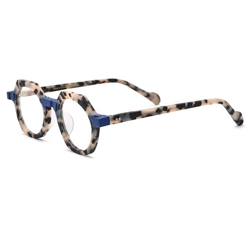 CCSpace Unisex Full Rim Irregular Round Acetate Eyeglasses 54700 Full Rim CCspace Matte leopard China 