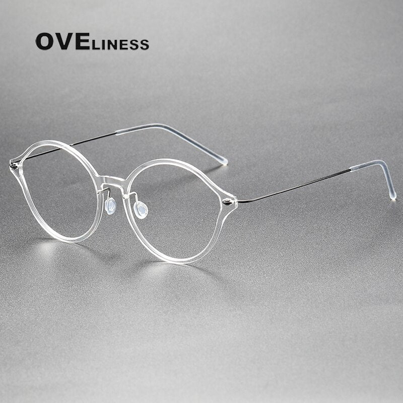 Oveliness Unisex Full Rim Round Cat Eye Screwless Titanium Eyeglasses 6558 Full Rim Oveliness transparent  
