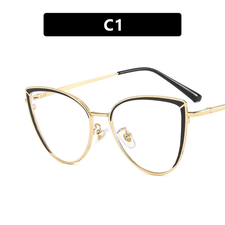 CCSpace Women's Full Rim Square Cat Eye Acetate Alloy Eyeglasses 54550 Full Rim CCspace China GoldenBlack 