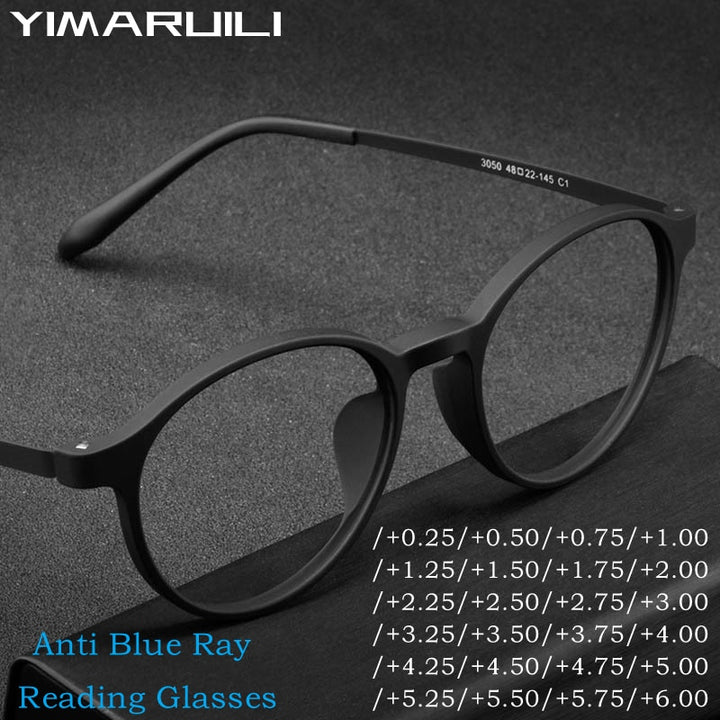 Yimaruil Men's Full Rim Round Rubber Titanium Anti-Blue Light Reading Glasses Y305 Reading Glasses Yimaruili Eyeglasses   