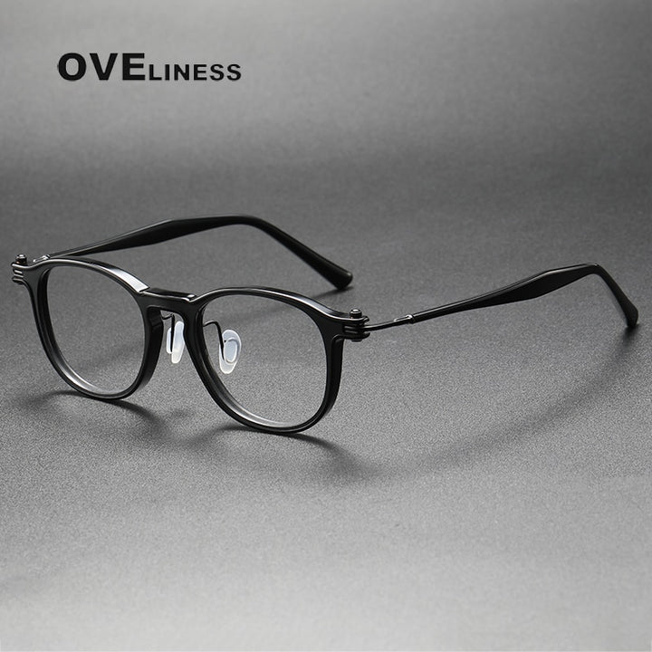 Oveliness Unisex Full Rim Square Acetate Titanium Eyeglasses 5885 Full Rim Oveliness black  