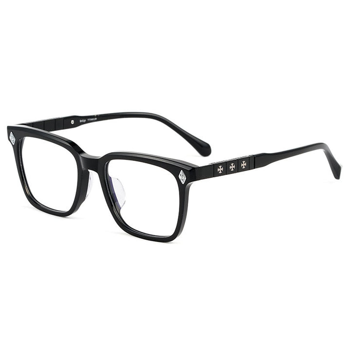 Yimaruili Unisex Full Rim Square Acetate Titanium Eyeglasses 3021U Full Rim Yimaruili Eyeglasses Black  