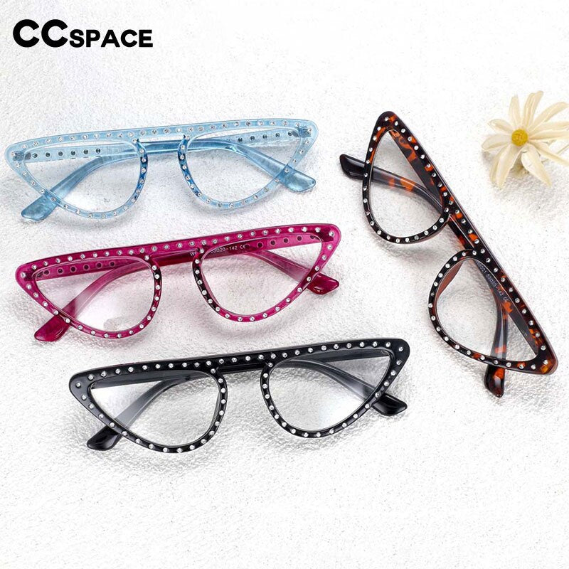 CCspace Women's Full Rim Polygon Cat Eye Jewelled Resin Frame Eyeglasses 54134 Full Rim CCspace   