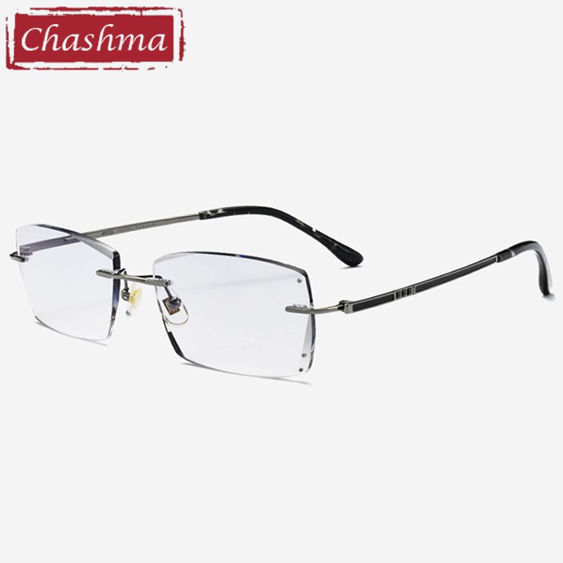 Chashma Ottica Men's Rimless Square Titanium Eyeglasses Tinted Lenses 10096 Rimless Chashma Ottica Gray  