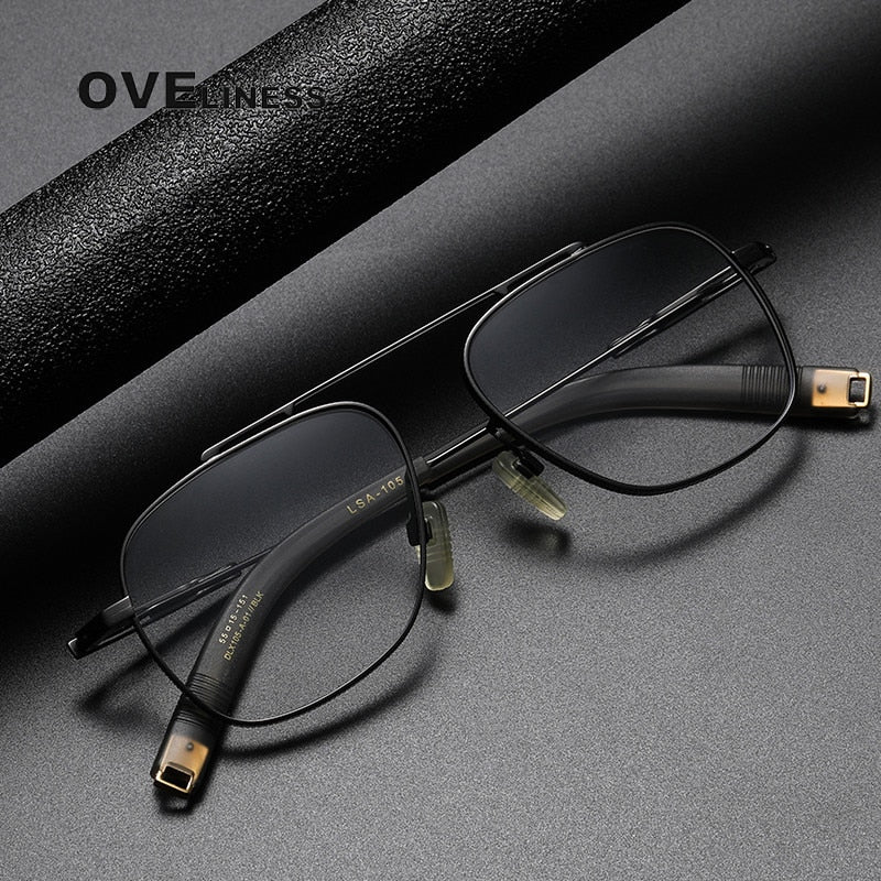 Oveliness Unisex Full Rim Square Double Bridge Titanium Eyeglasses 105 Full Rim Oveliness   