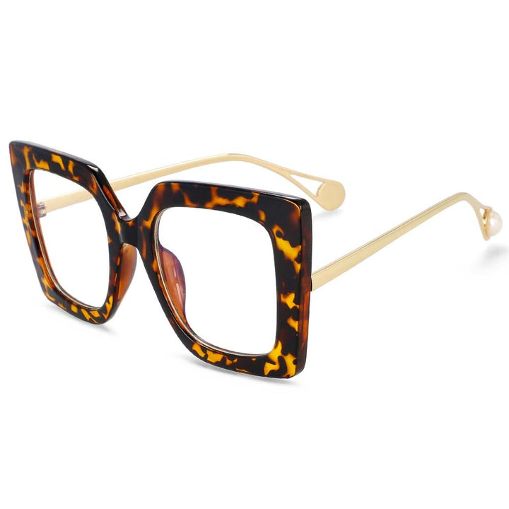 CCSpace Women's Oversized Square Cat Eye Resin Alloy Frame Eyeglasses 54242 Frame CCspace Leopard China 